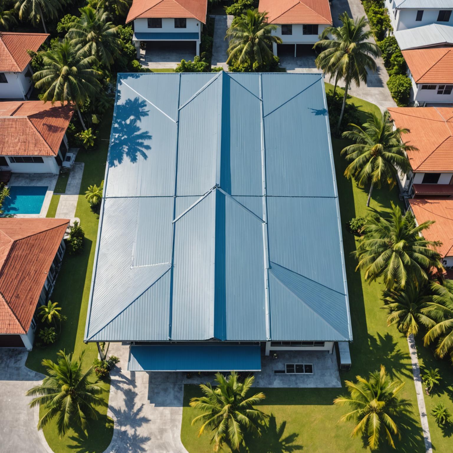 Newly replaced metal roof on a Malaysian double-storey home
