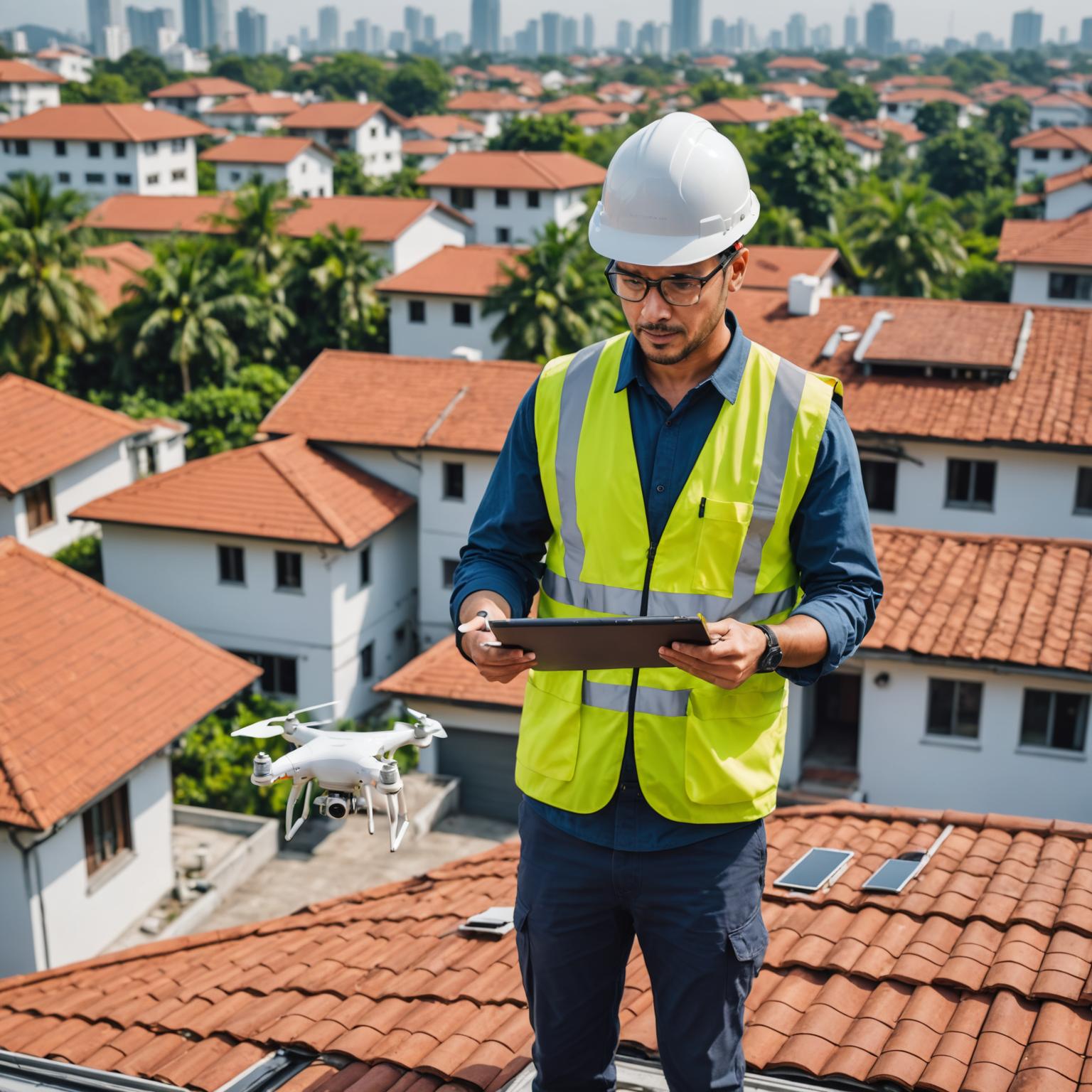 LuxiFlow inspector with tablet checking a residential roof