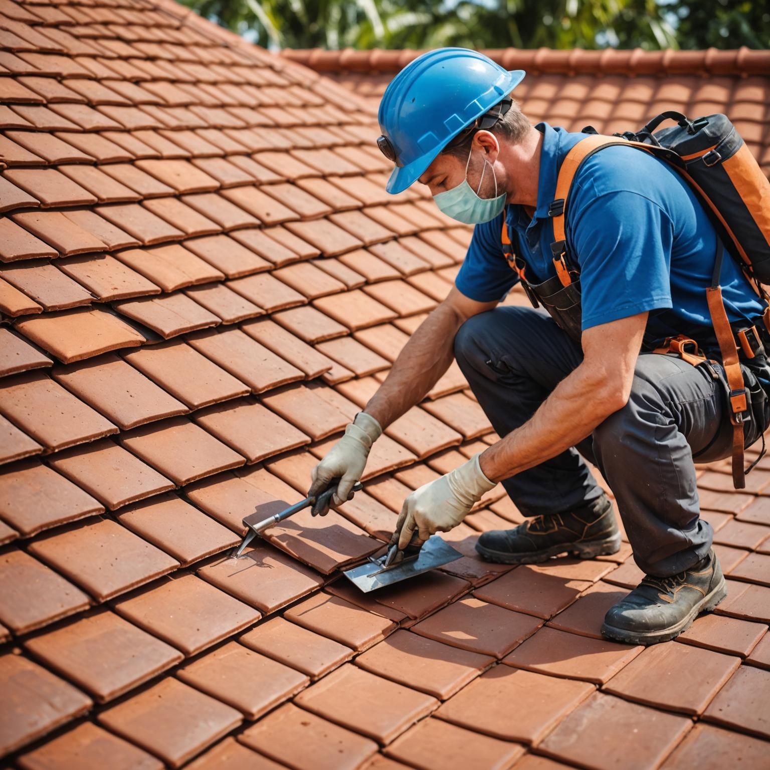 LuxiFlow technician repairing a leaking section of tile roof